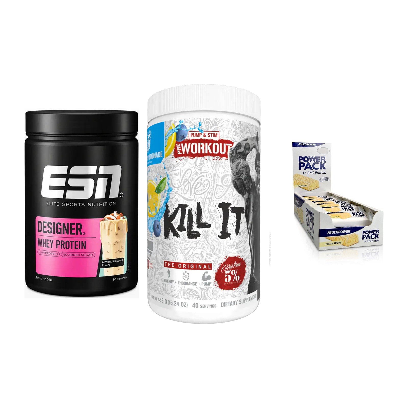 Home-Gym-Starter: ESN Designer + Rich Piana 5% + 5× Multipower – alle enthaltenen Artikel
