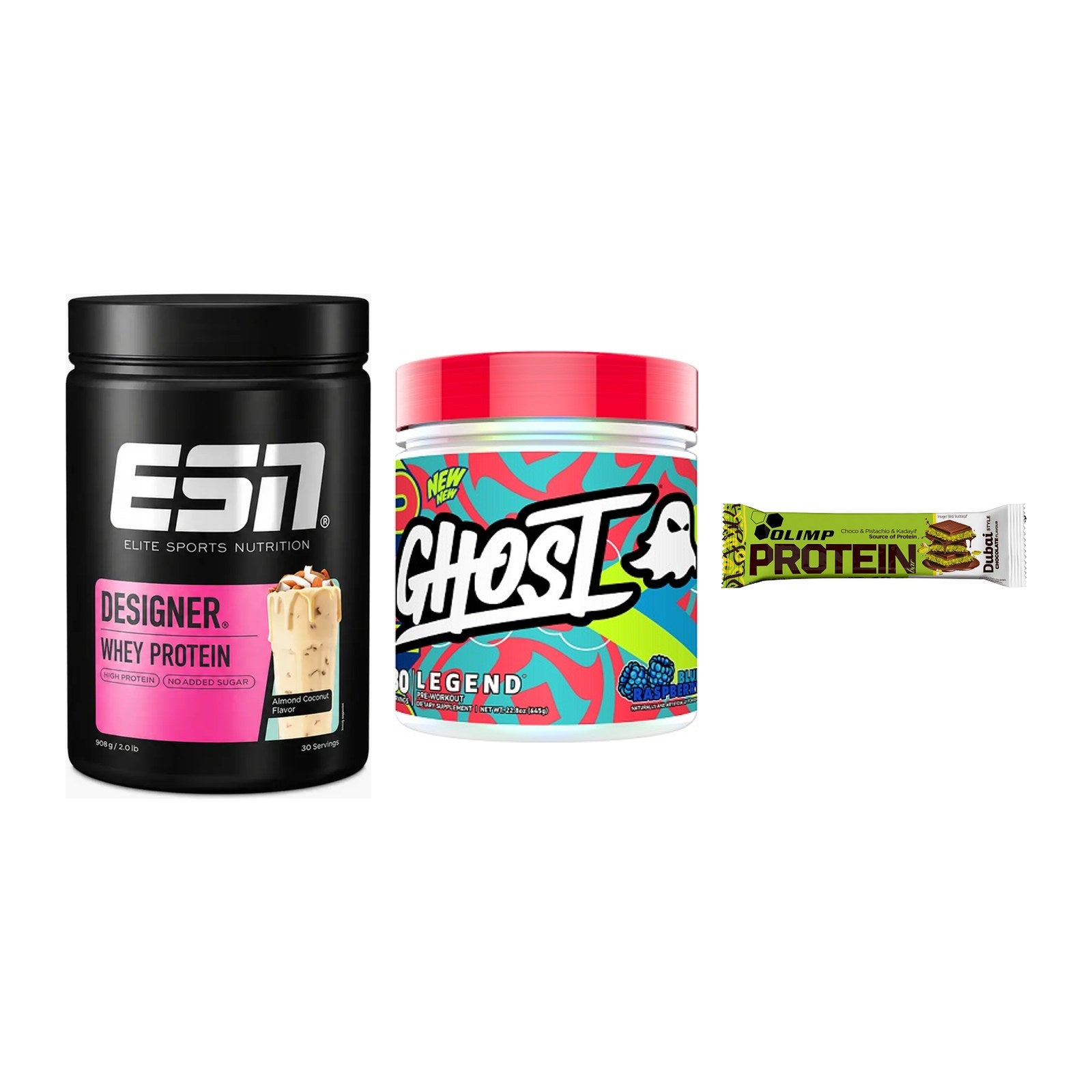 Home-Gym-Starter: ESN Designer + Ghost Legend V4 + 5× Olimp Protein – alle enthaltenen Artikel