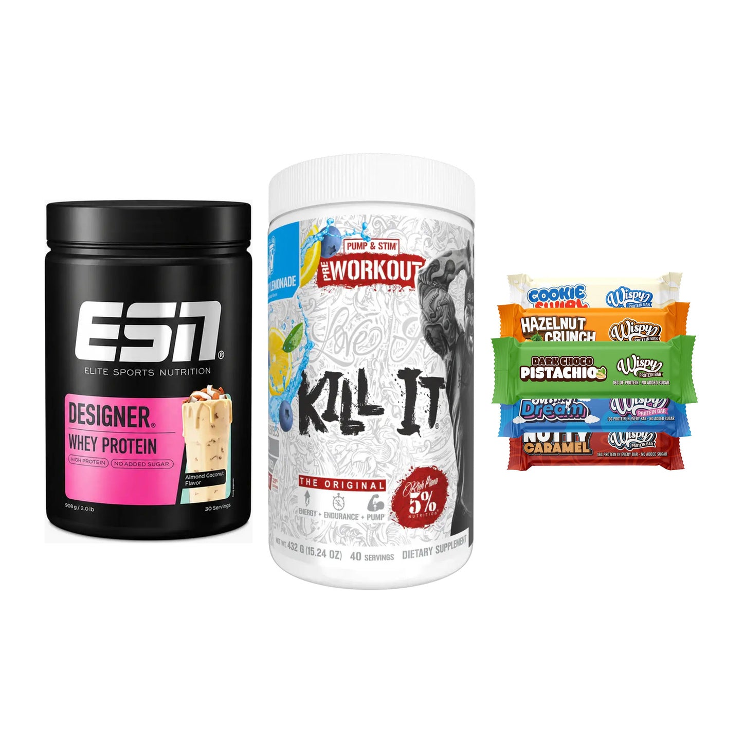 Home-Gym-Starter: ESN Designer + Rich Piana 5% + 5× Wispy Protein – alle enthaltenen Artikel