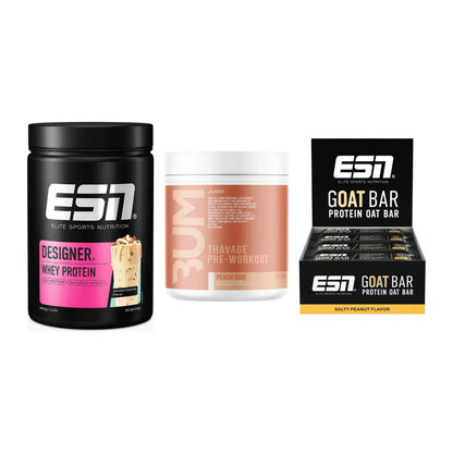 Home-Gym-Starter: ESN Designer + RAW Nutrition + 5× ESN Goat Bar – alle enthaltenen Artikel