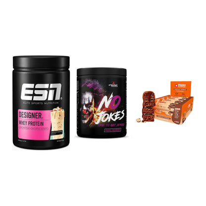 Home-Gym-Starter: ESN Designer + Peak No Jokes + 5× MaxiNutrition – alle enthaltenen Artikel