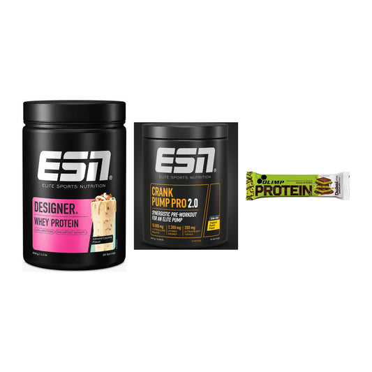 Home-Gym-Starter: ESN Designer + ESN Crank Pump + 5× Olimp Protein – alle enthaltenen Artikel