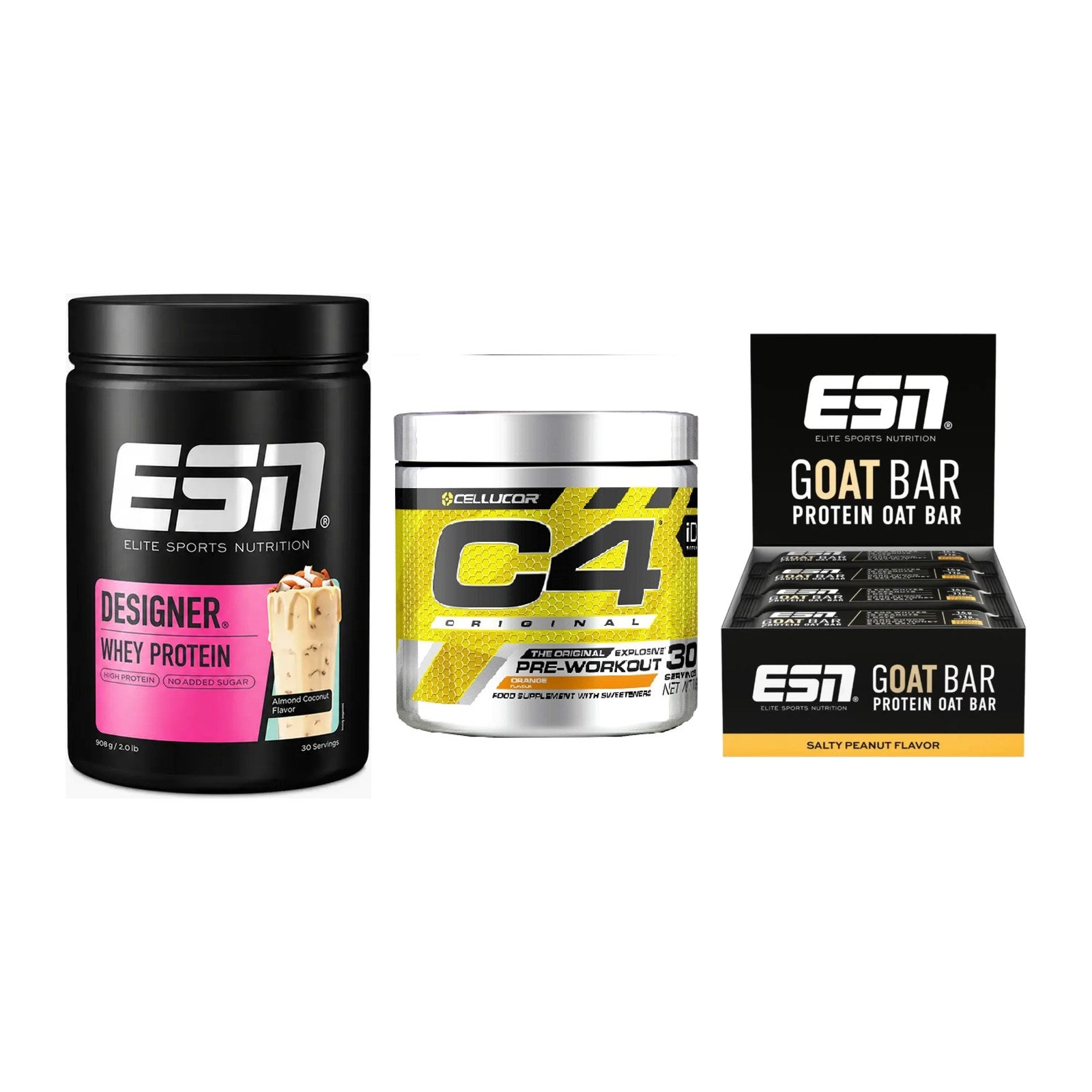 Home-Gym-Starter: ESN Designer + Cellucor C4 + 5× ESN Goat Bar – alle enthaltenen Artikel