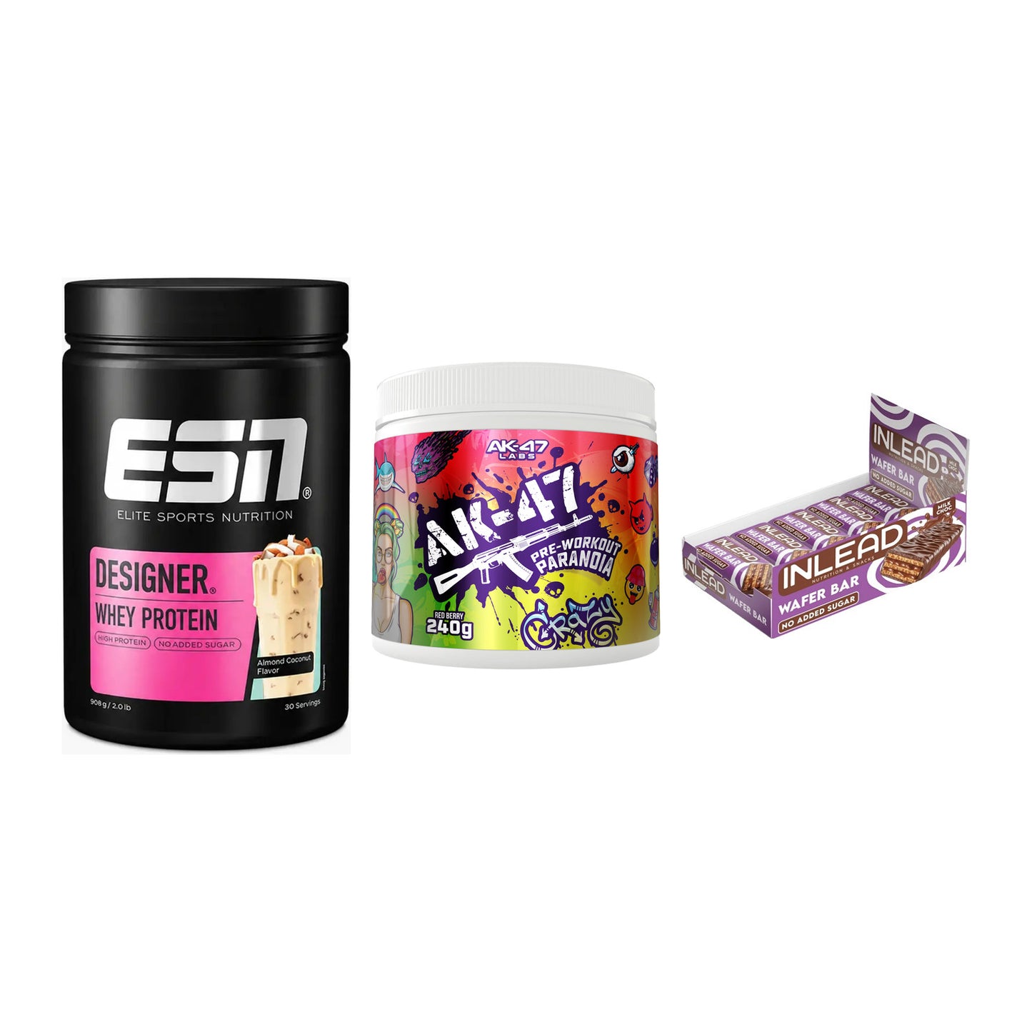 Home-Gym-Starter: ESN Designer + AK47 Labs + 5× INLEAD Wafer – alle enthaltenen Artikel