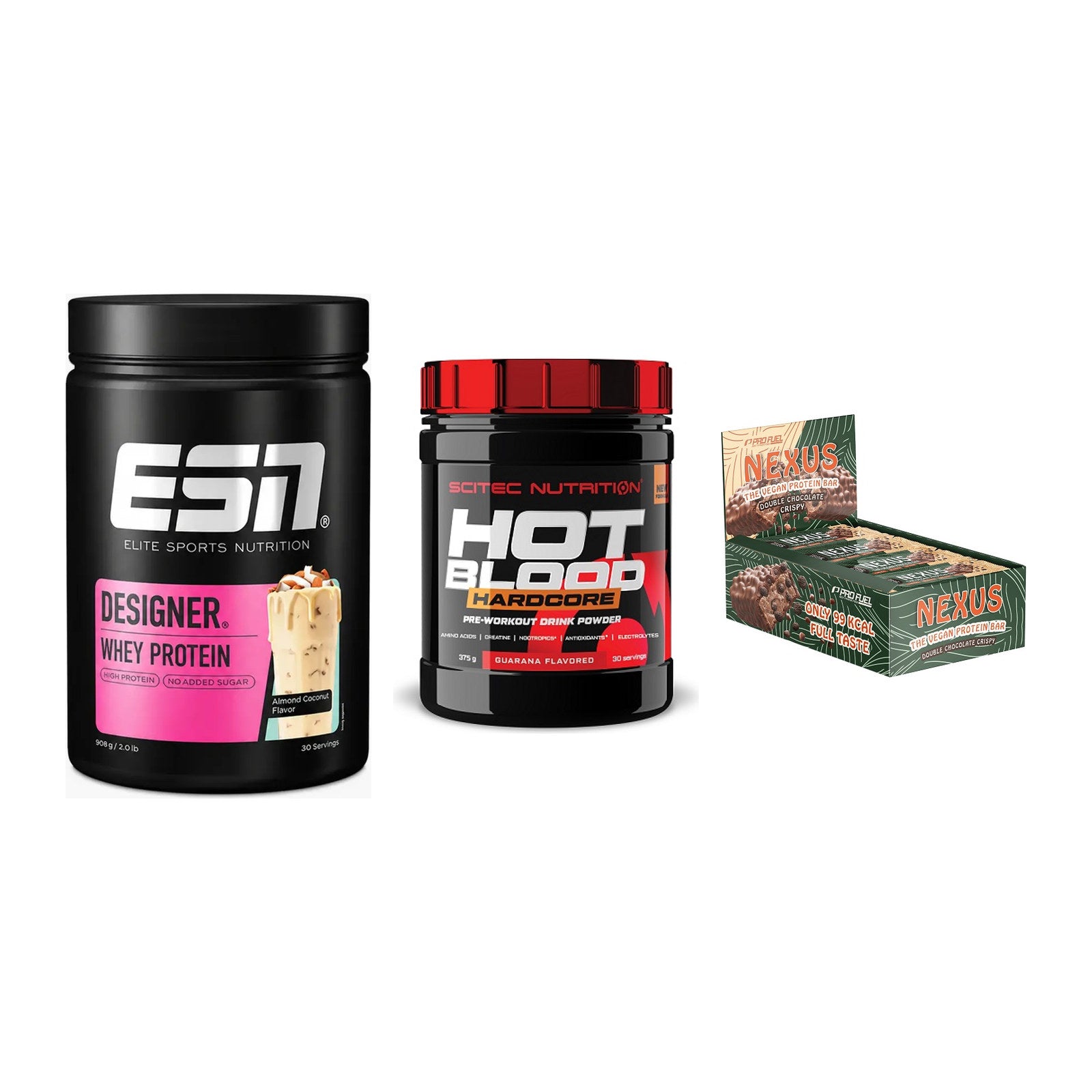 Home-Gym-Starter: ESN Designer + Scitec Hot + 5× ProFuel Nexus – alle enthaltenen Artikel