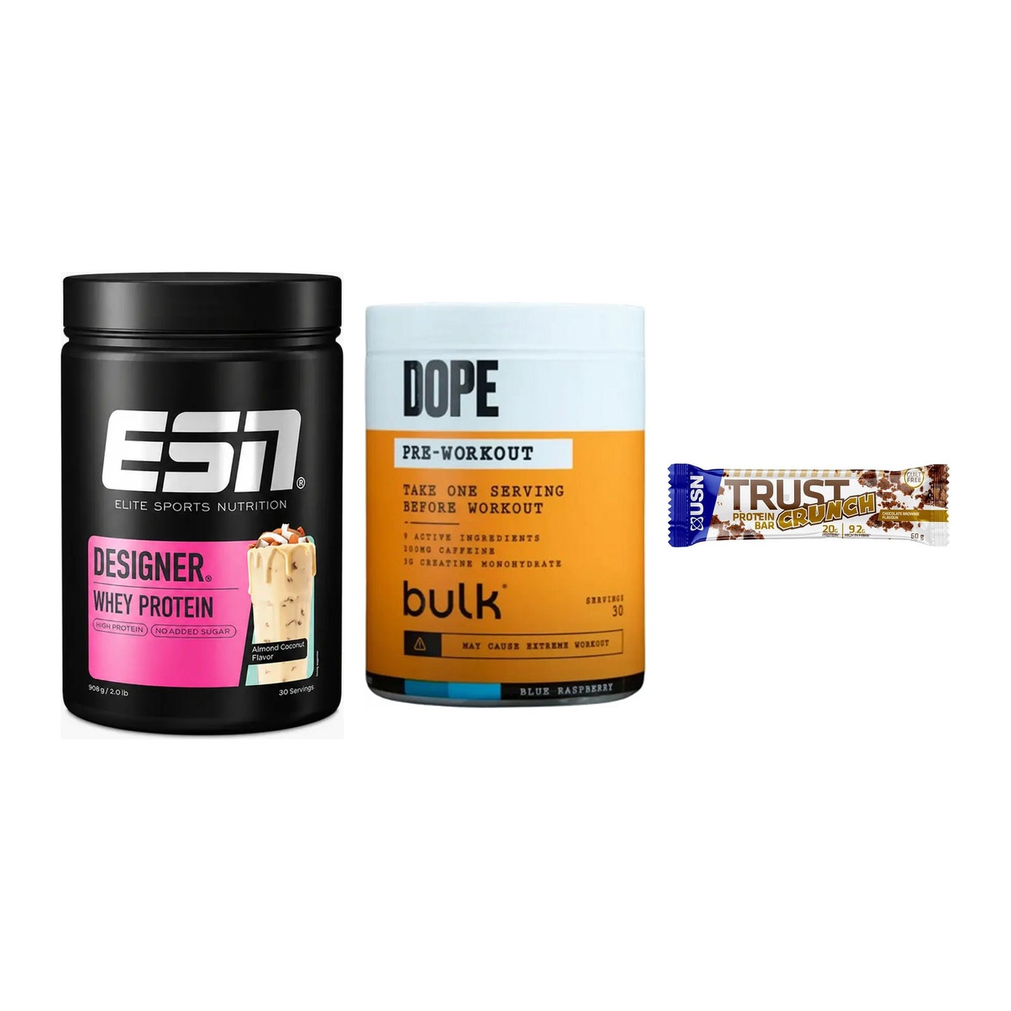 Home-Gym-Starter: ESN Designer + Bulk Dope + 5× USN TRUST – alle enthaltenen Artikel