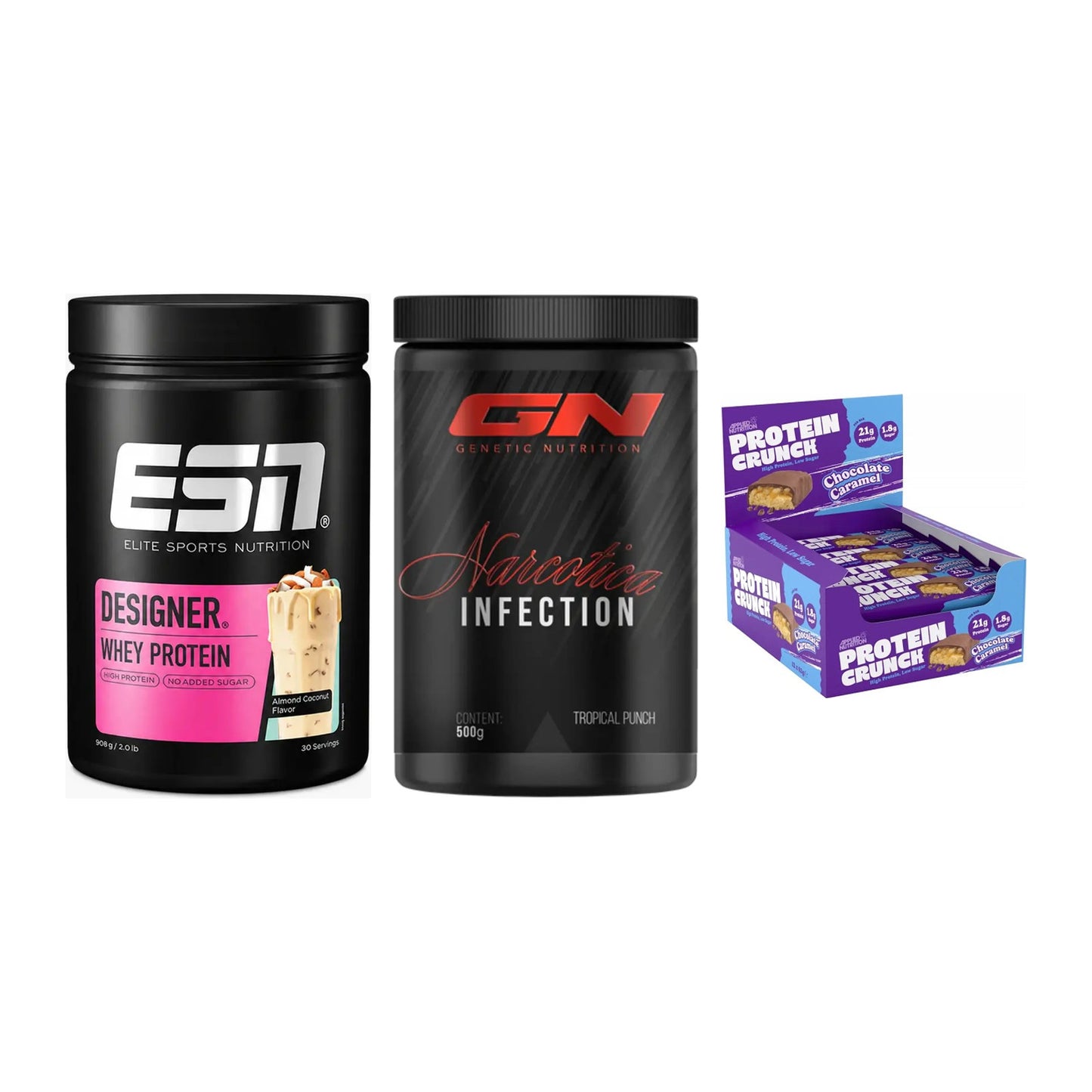 Home-Gym-Starter: ESN Designer + GN Narcotica + 5× Applied Protein – alle enthaltenen Artikel