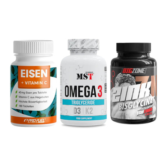 Immun-Set: ProFuel EISEN + MST Omega 3 500 + Big Zone Zink – alle enthaltenen Artikel