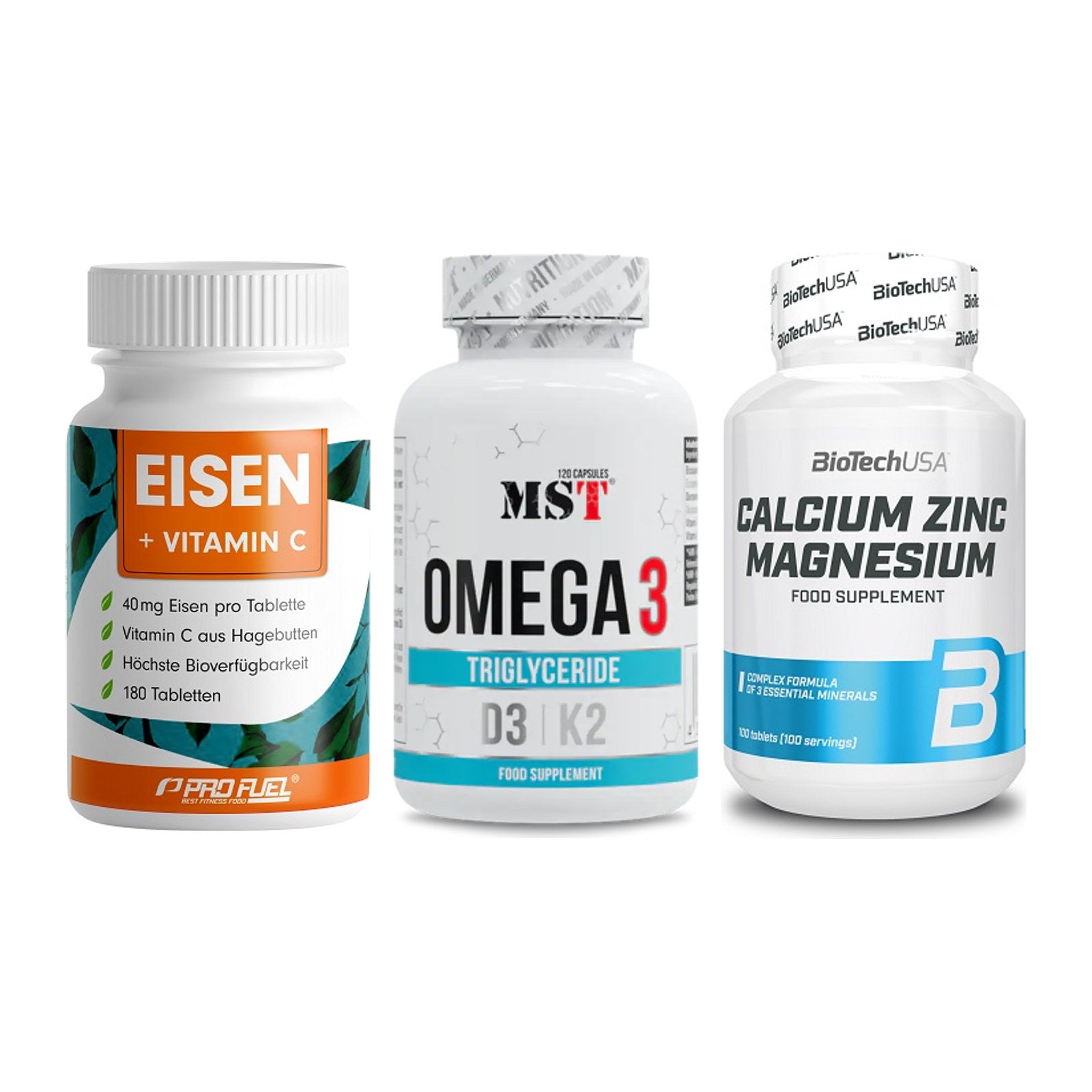 Immun-Set: ProFuel EISEN + MST Omega 3 500 + BioTech Calcium – alle enthaltenen Artikel