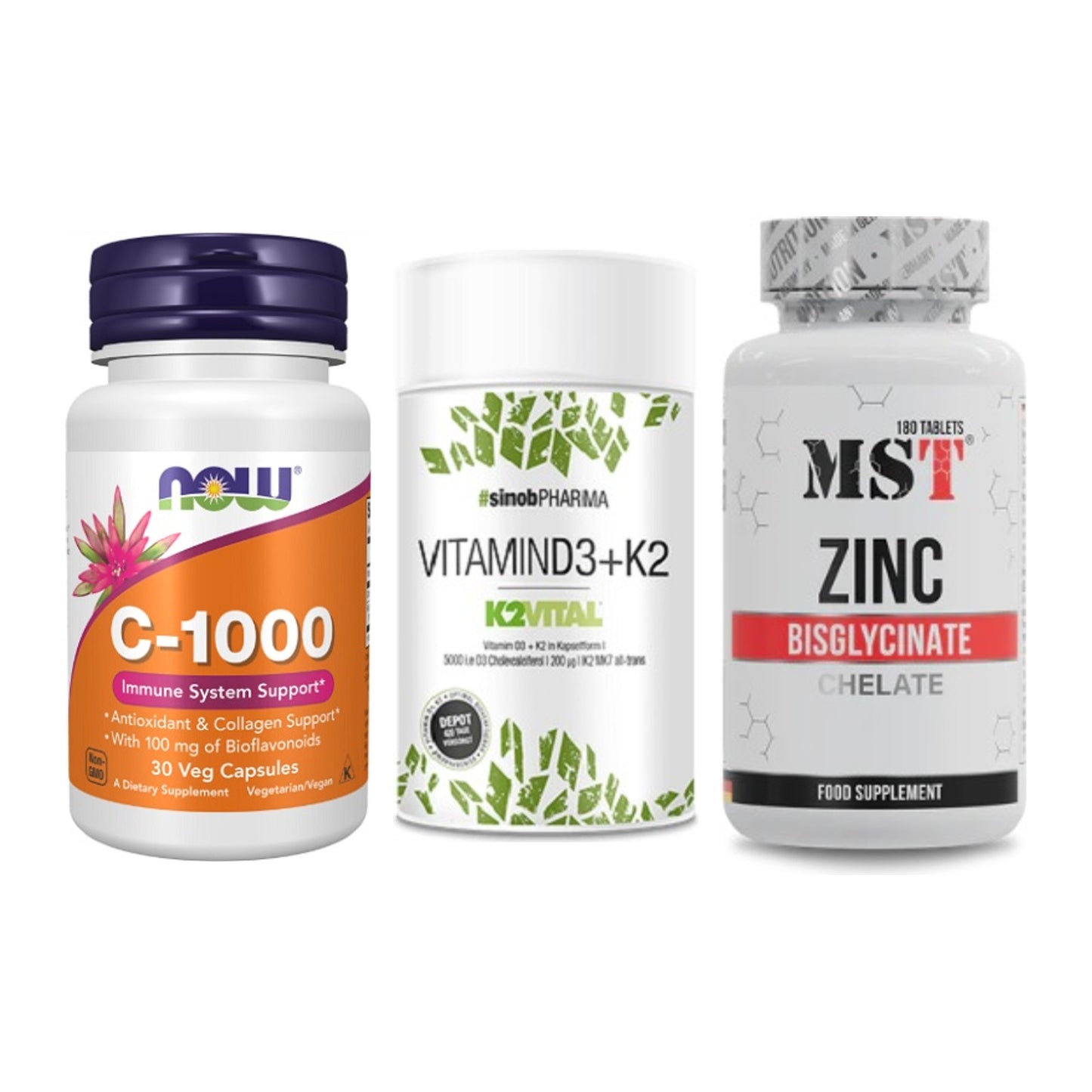 Immun-Set: Now Foods Vitamin + Sinob Vitamin D3 + MST Zinc Chelate – alle enthaltenen Artikel
