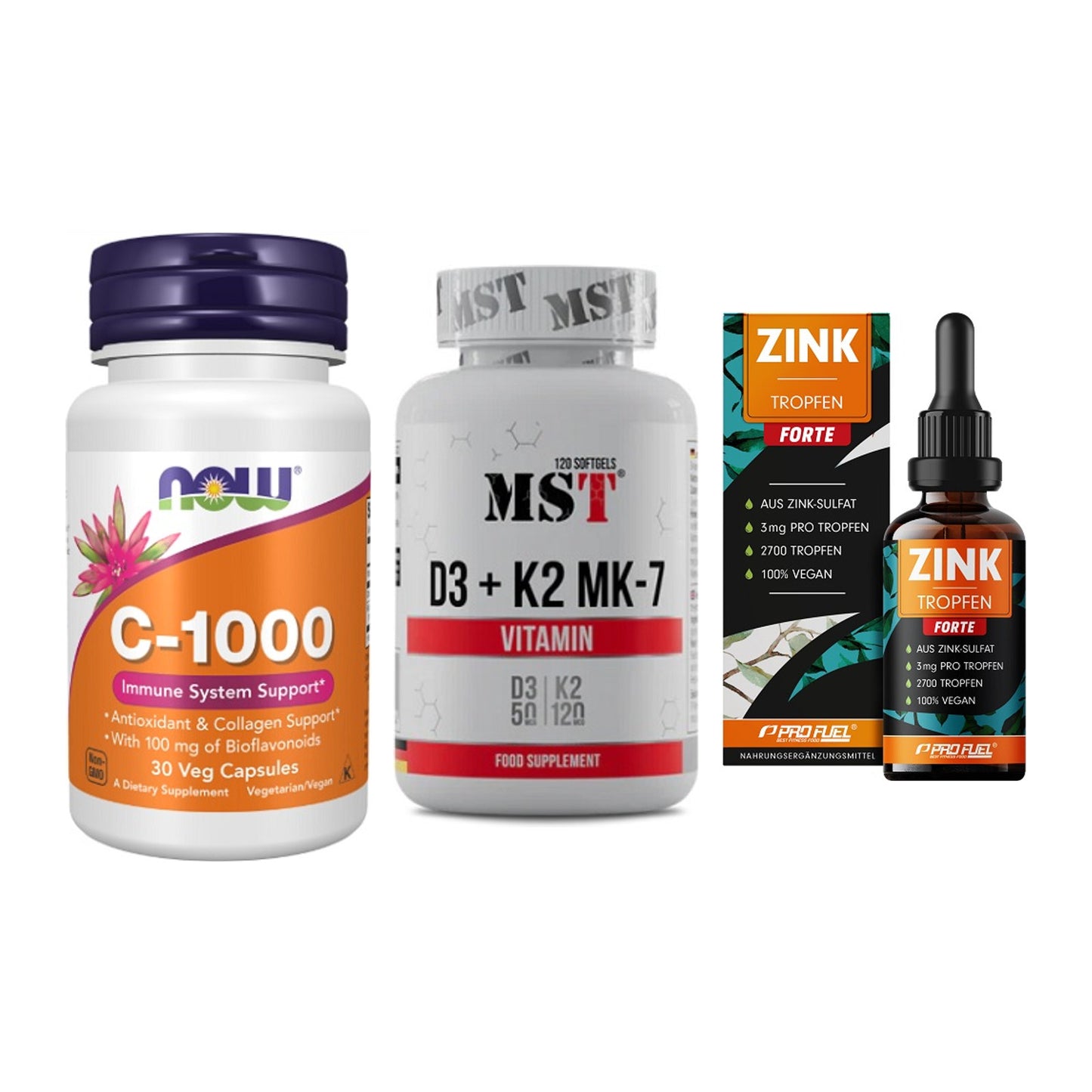 Immun-Set: Now Foods Vitamin + MST Vitamin D3 + ProFuel Zink – alle enthaltenen Artikel