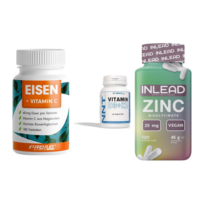 Immun-Set: ProFuel EISEN + NNT Vitamin D3+K2 + INLEAD Zink – alle enthaltenen Artikel