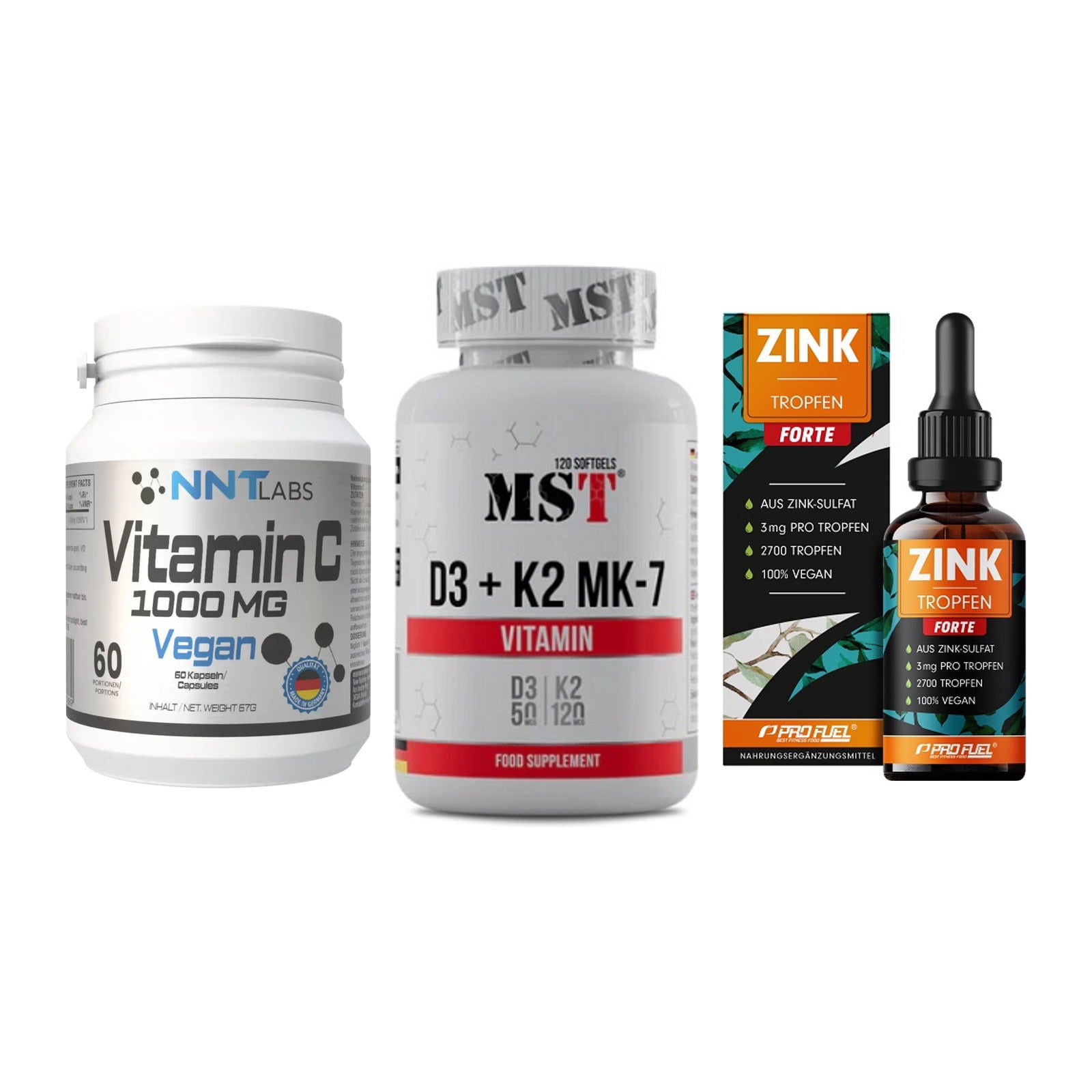 Immun-Set: NNT Vitamin C + MST Vitamin D3 + ProFuel Zink – alle enthaltenen Artikel