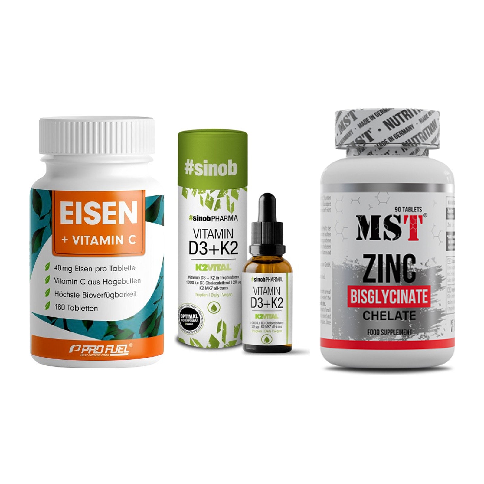 Immun-Set: ProFuel EISEN + Sinob Vitamin D3 + MST Zinc Chelate – alle enthaltenen Artikel