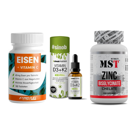 Immun-Set: ProFuel EISEN + Sinob Vitamin D3 + MST Zinc Chelate – alle enthaltenen Artikel