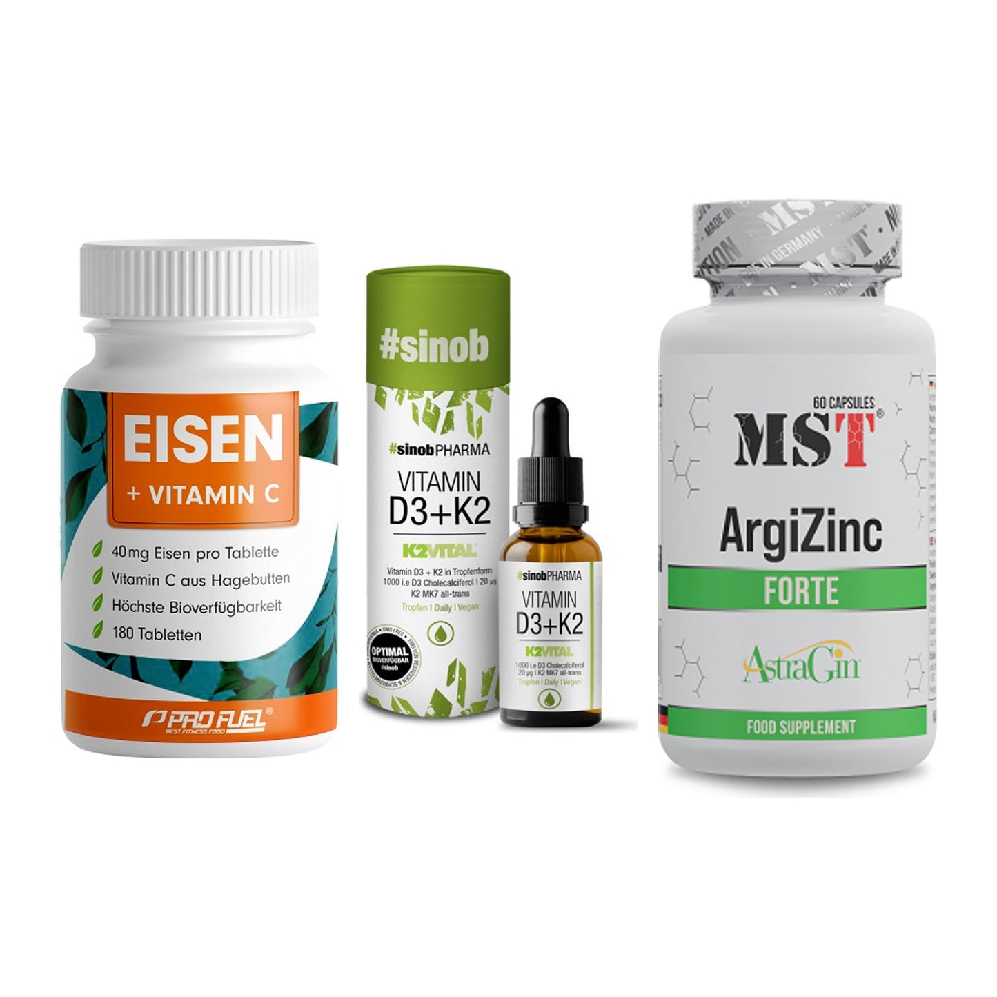 Immun-Set: ProFuel EISEN + Sinob Vitamin D3 + MST ArgiZinc – alle enthaltenen Artikel
