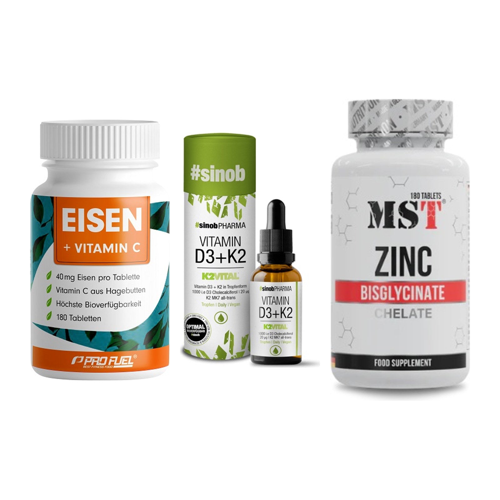 Immun-Set: ProFuel EISEN + Sinob Vitamin D3 + MST Zinc Chelate – alle enthaltenen Artikel