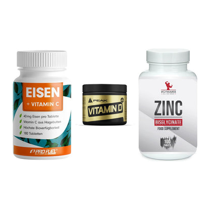 Immun-Set: ProFuel EISEN + Peak Vitamin D + #GYMJUICE ZINC – alle enthaltenen Artikel