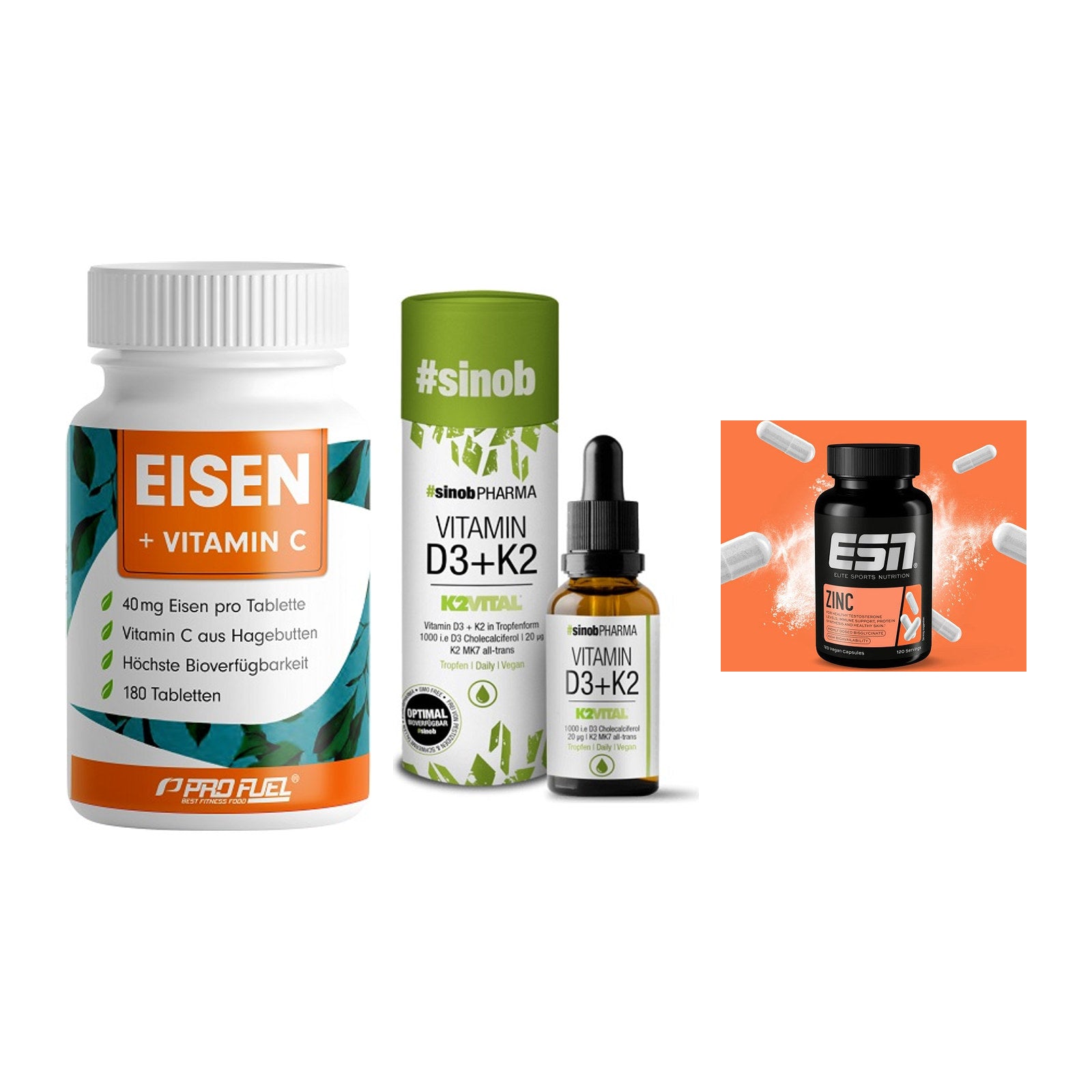 Immun-Set: ProFuel EISEN + Sinob Vitamin D3 + ESN Zinc – alle enthaltenen Artikel