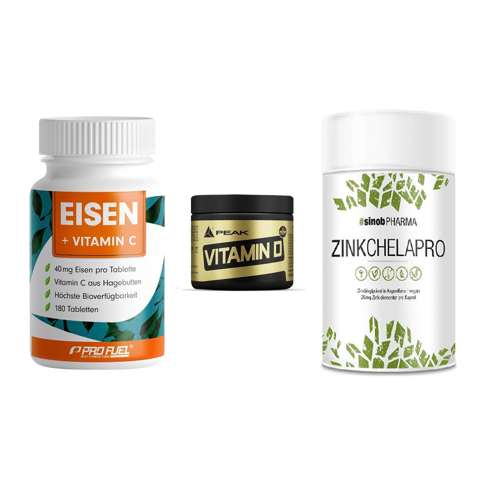 Immun-Set: ProFuel EISEN + Peak Vitamin D + Sinob Zink – alle enthaltenen Artikel