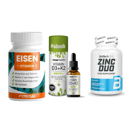 Immun-Set: ProFuel EISEN + Sinob Vitamin D3 + BioTech Zinc Duo – alle enthaltenen Artikel