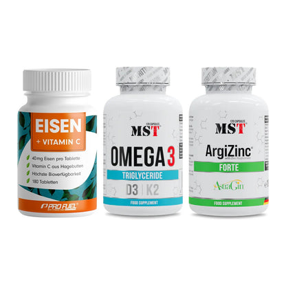 Immun-Set: ProFuel EISEN + MST Omega 3 500 + MST ArgiZinc – alle enthaltenen Artikel