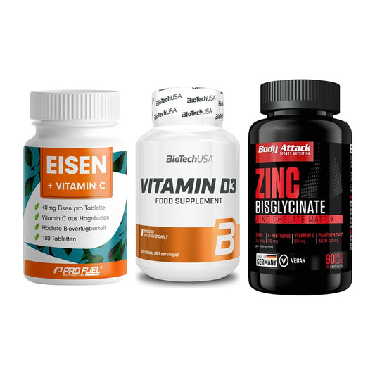 Immun-Set: ProFuel EISEN + BioTech Vitamin + Body Attack Zink – alle enthaltenen Artikel