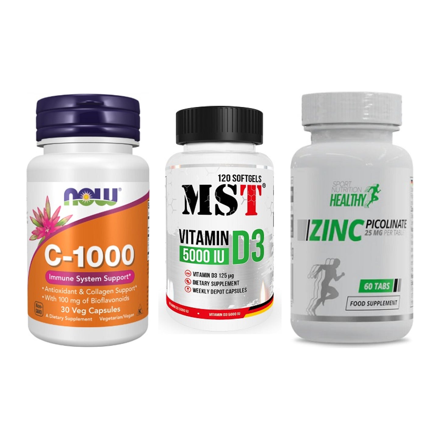 Immun-Set: Now Foods Vitamin + MST Vitamin D3 + MST Healthy Zinc – alle enthaltenen Artikel