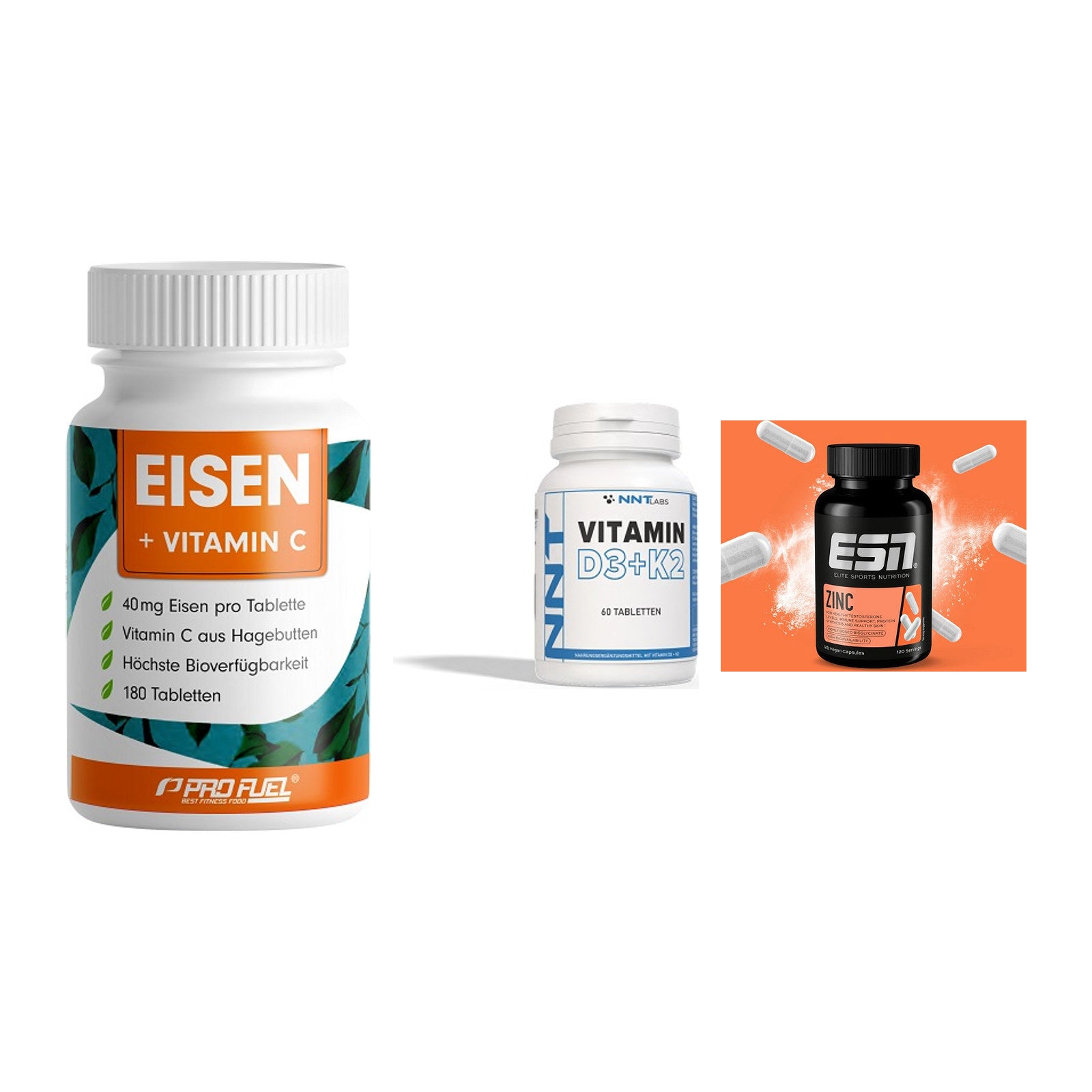 Immun-Set: ProFuel EISEN + NNT Vitamin D3+K2 + ESN Zinc – alle enthaltenen Artikel