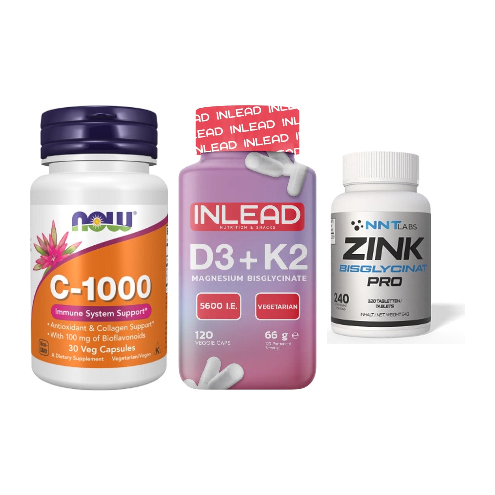 Immun-Set: Now Foods Vitamin + INLEAD Vitamin D3 + NNT Zink 50mg – alle enthaltenen Artikel