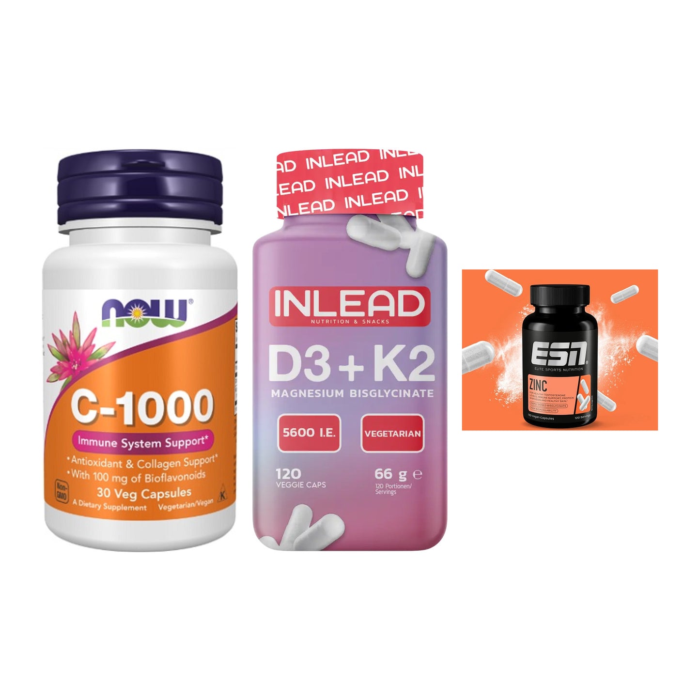 Immun-Set: Now Foods Vitamin + INLEAD Vitamin D3 + ESN Zinc – alle enthaltenen Artikel