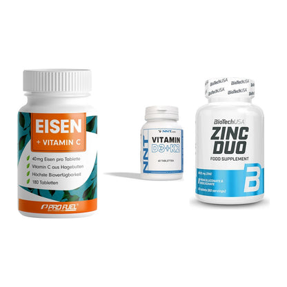 Immun-Set: ProFuel EISEN + NNT Vitamin D3+K2 + BioTech Zinc Duo – alle enthaltenen Artikel