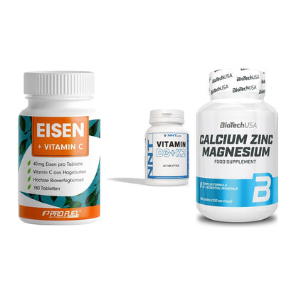Immun-Set: ProFuel EISEN + NNT Vitamin D3+K2 + BioTech Calcium – alle enthaltenen Artikel