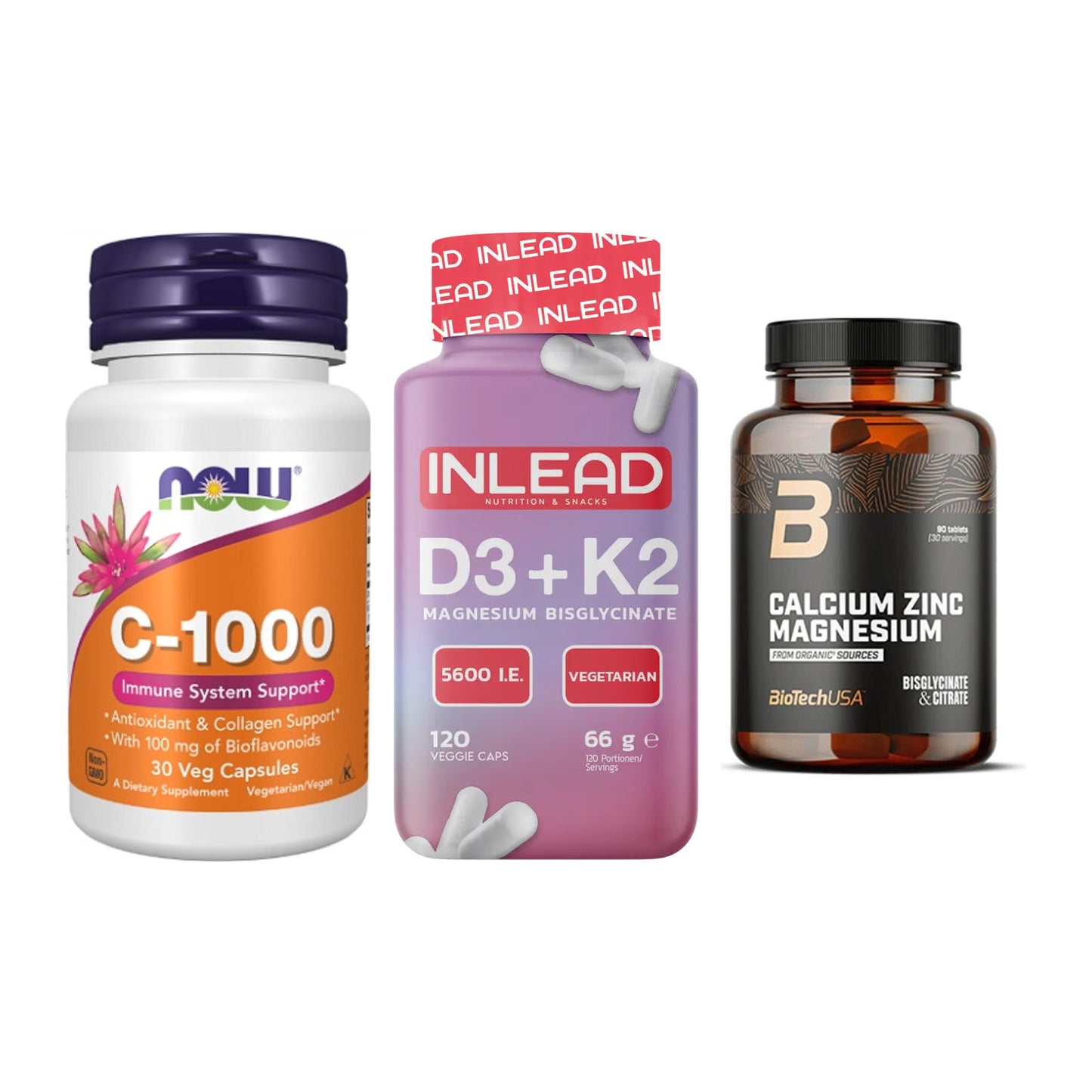 Immun-Set: Now Foods Vitamin + INLEAD Vitamin D3 + BioTech Calcium – alle enthaltenen Artikel