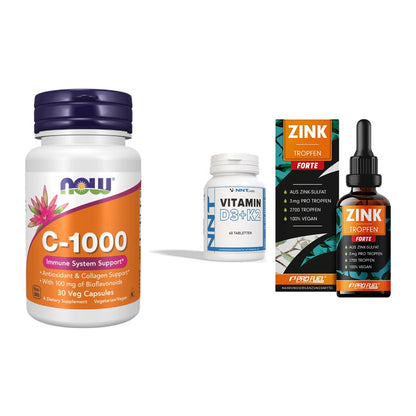 Immun-Set: Now Foods Vitamin + NNT Vitamin D3+K2 + ProFuel Zink – alle enthaltenen Artikel