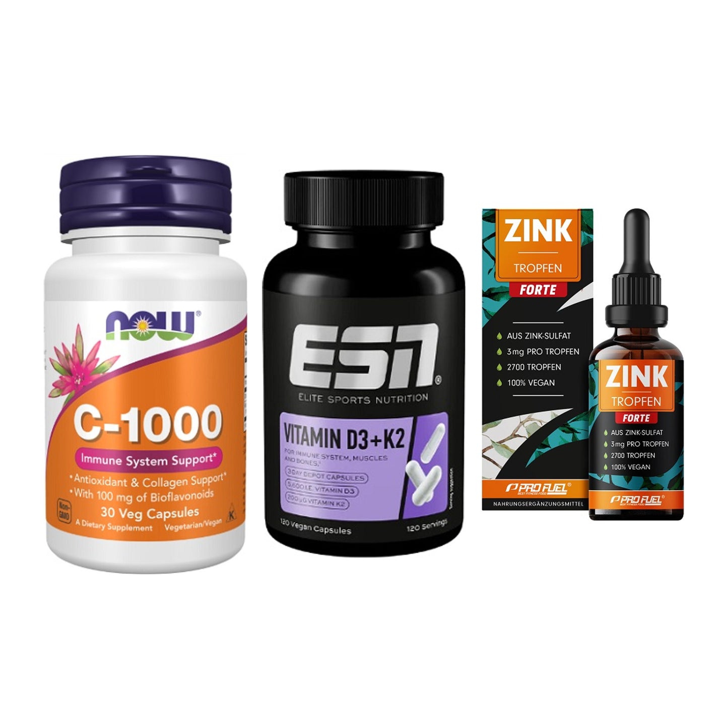 Immun-Set: Now Foods Vitamin + ESN Vitamin D3 + ProFuel Zink – alle enthaltenen Artikel
