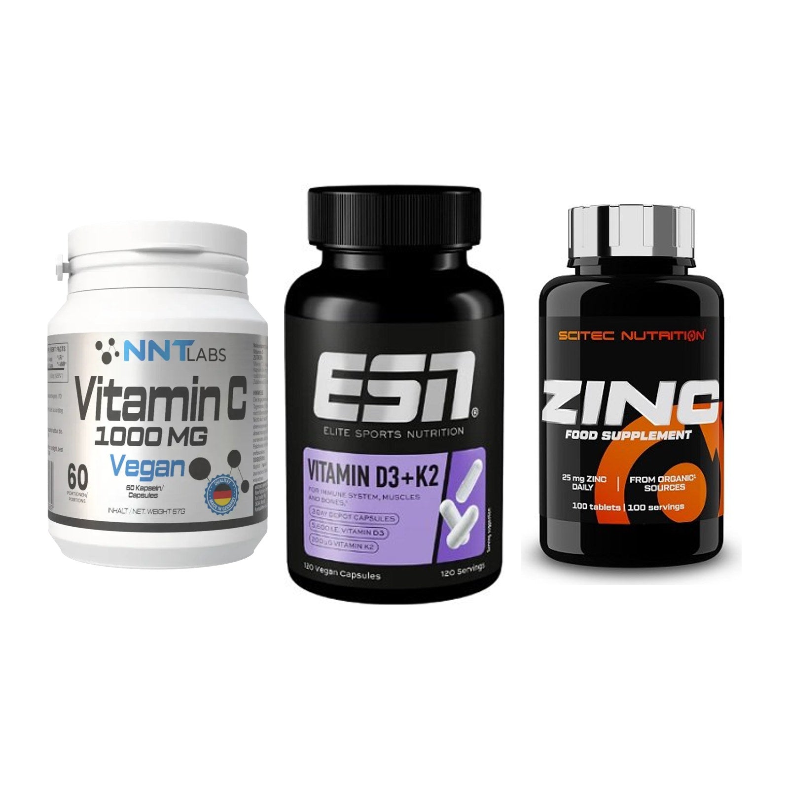 Immun-Set: NNT Vitamin C 1000 mg + ESN Vitamin D3 + K2 + Scitec Zinc – alle enthaltenen Artikel