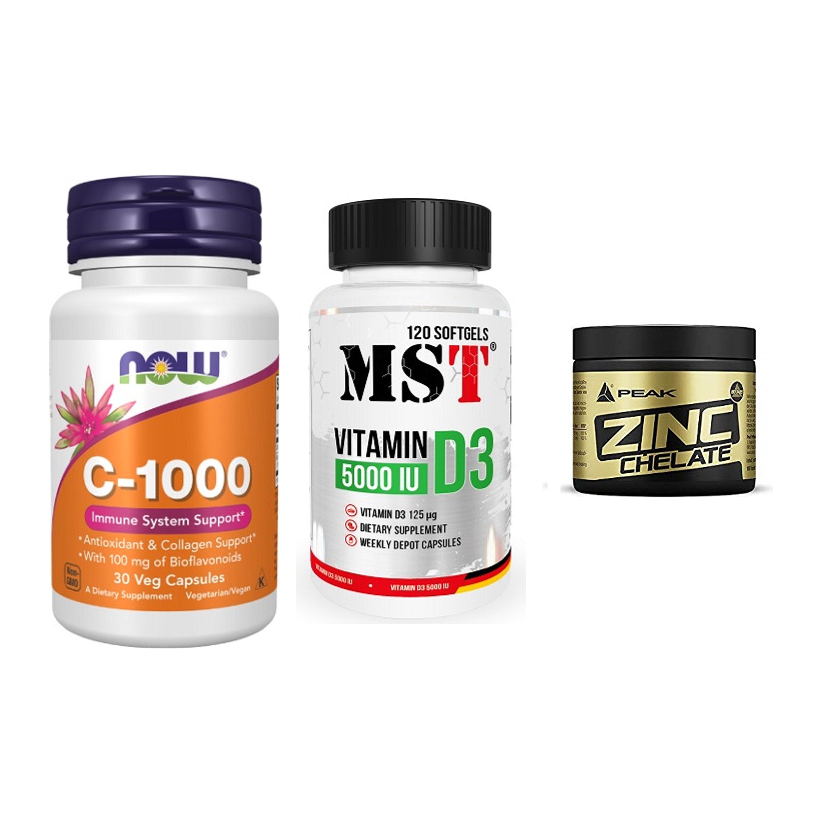 Immun-Set: Now Foods Vitamin + MST Vitamin D3 + Peak Zink Chelat – alle enthaltenen Artikel