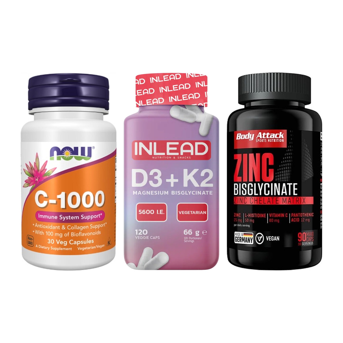 Immun-Set: Now Foods Vitamin + INLEAD Vitamin D3 + Body Attack Zink – alle enthaltenen Artikel