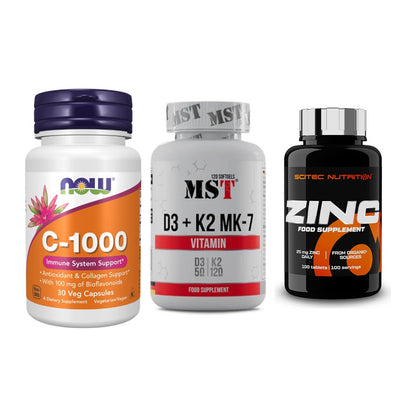 Immun-Set: Now Foods Vitamin + MST Vitamin D3 + Scitec Zinc – alle enthaltenen Artikel