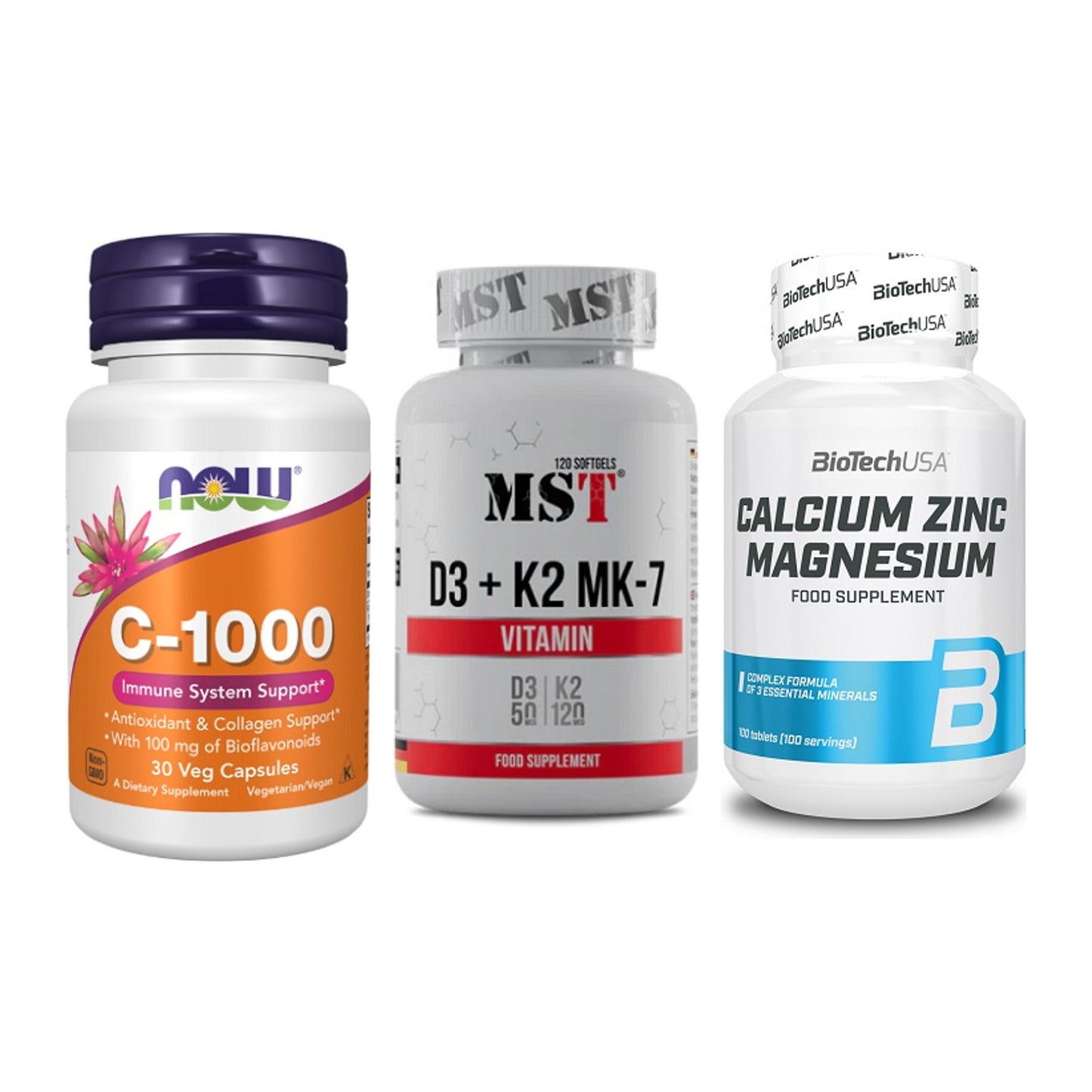 Immun-Set: Now Foods Vitamin + MST Vitamin D3 + BioTech Calcium – alle enthaltenen Artikel
