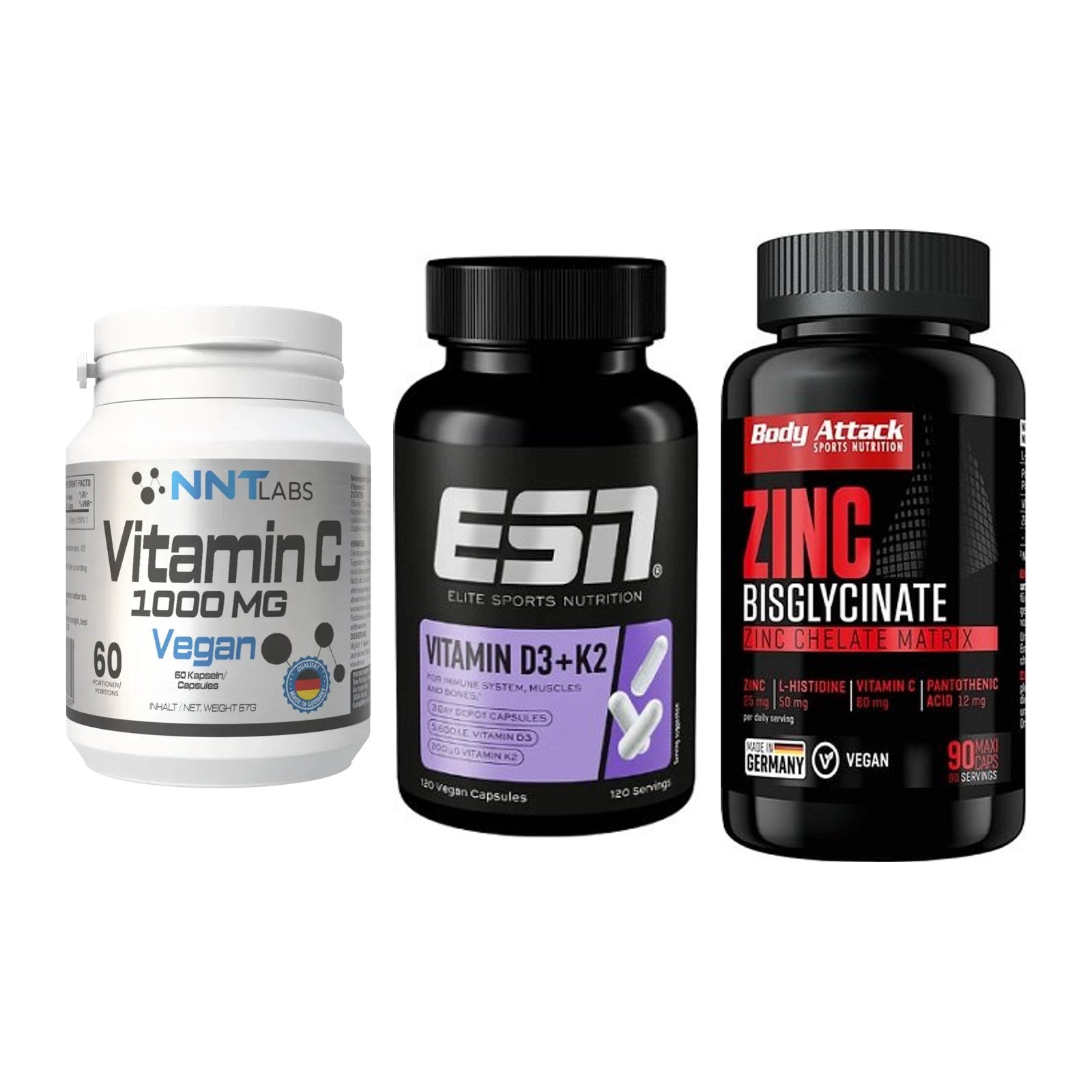 Immun-Set: NNT Vitamin C + ESN Vitamin D3 + Body Attack Zink – alle enthaltenen Artikel