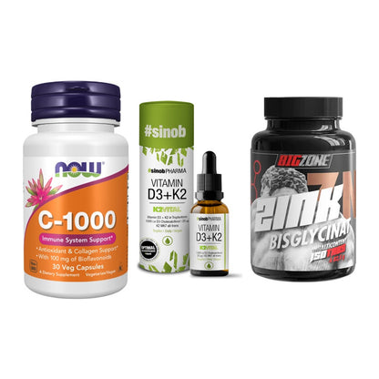 Immun-Set: Now Foods Vitamin + Sinob Vitamin D3 + Big Zone Zink – alle enthaltenen Artikel