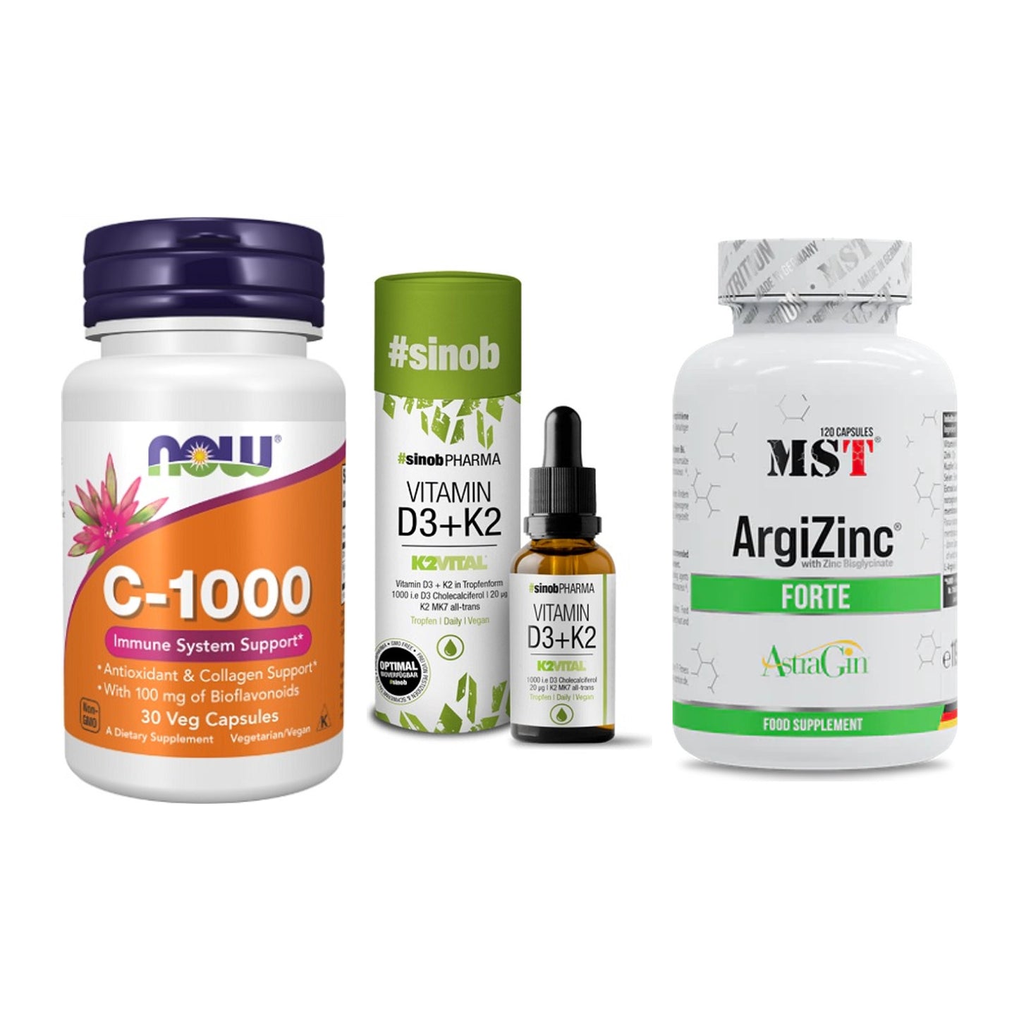 Immun-Set: Now Foods Vitamin + Sinob Vitamin D3 + MST ArgiZinc – alle enthaltenen Artikel