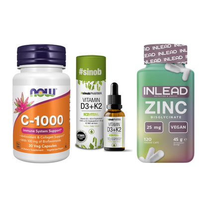 Immun-Set: Now Foods Vitamin + Sinob Vitamin D3 + INLEAD Zink – alle enthaltenen Artikel