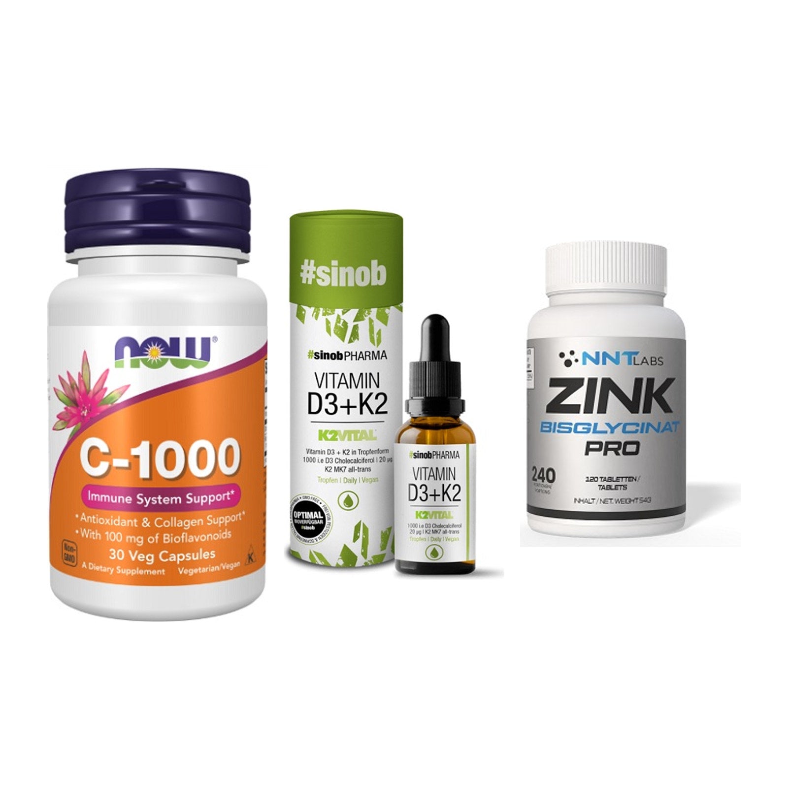 Immun-Set: Now Foods Vitamin + Sinob Vitamin D3 + NNT Zink 50mg – alle enthaltenen Artikel