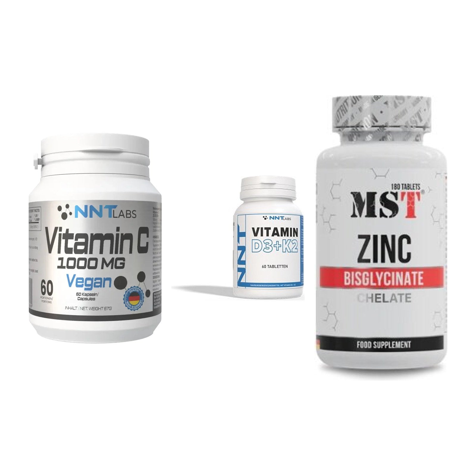 Immun-Set: NNT Vitamin C + NNT Vitamin D3+K2 + MST Zinc Chelate – alle enthaltenen Artikel