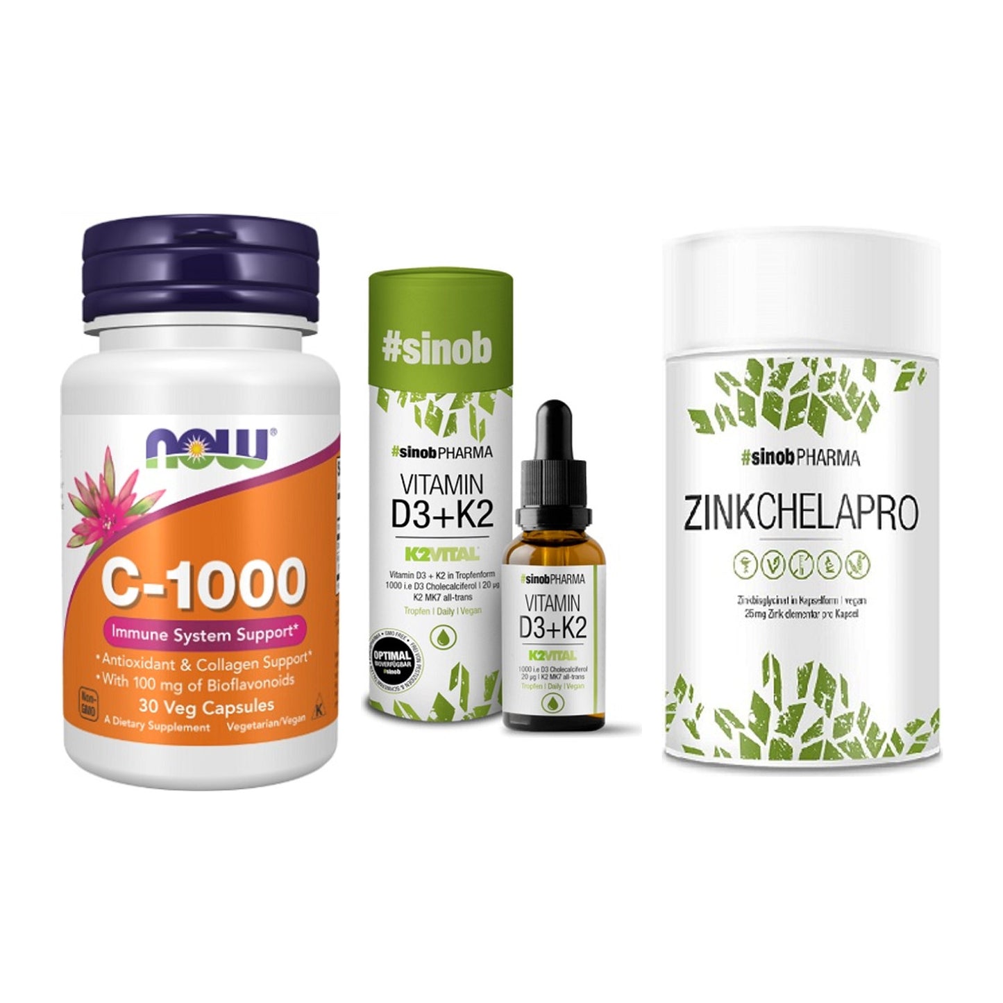 Immun-Set: Now Foods Vitamin + Sinob Vitamin D3 + Sinob Zink – alle enthaltenen Artikel