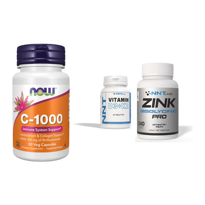 Immun-Set: Now Foods Vitamin + NNT Vitamin D3+K2 + NNT Zink 50mg – alle enthaltenen Artikel
