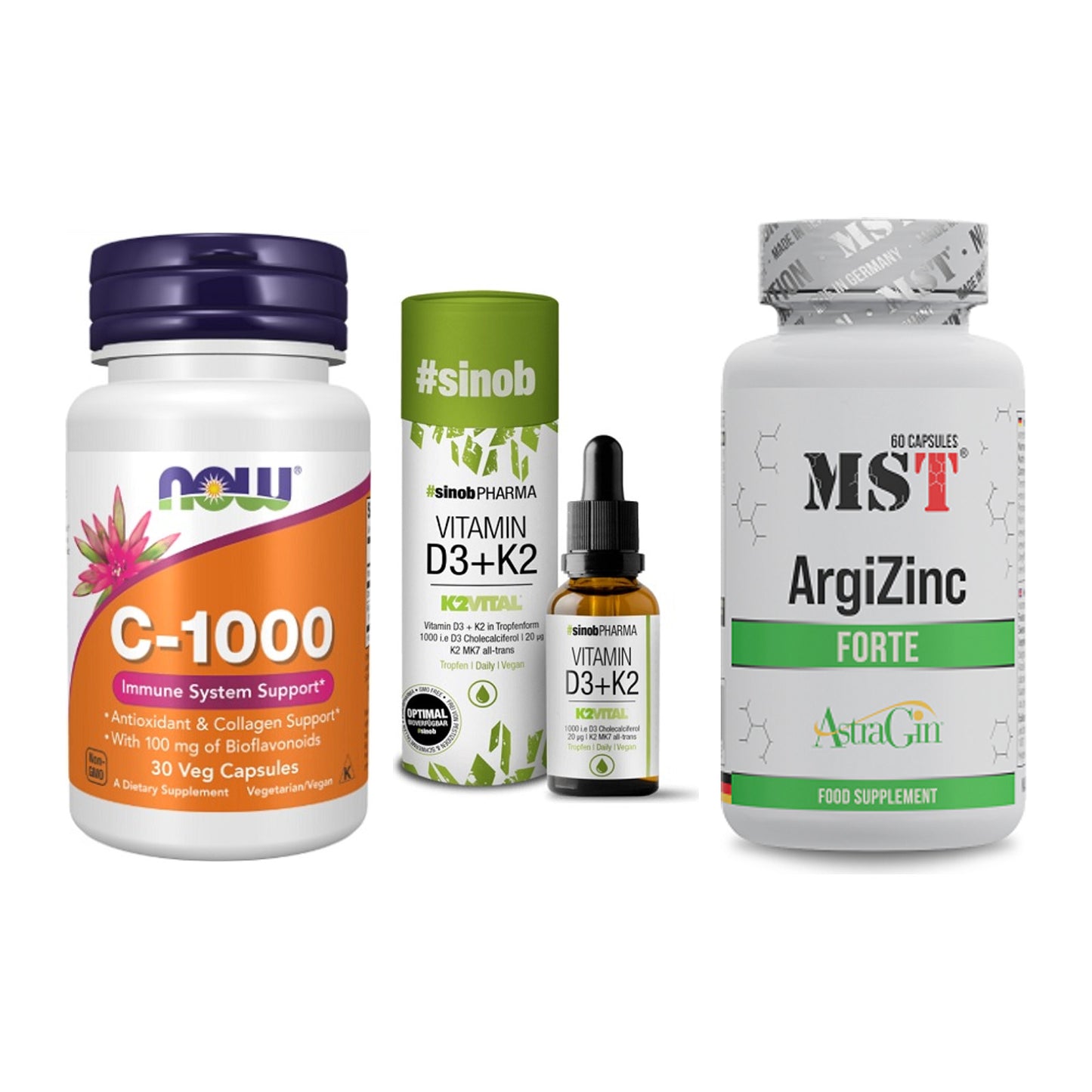 Immun-Set: Now Foods Vitamin + Sinob Vitamin D3 + MST ArgiZinc – alle enthaltenen Artikel